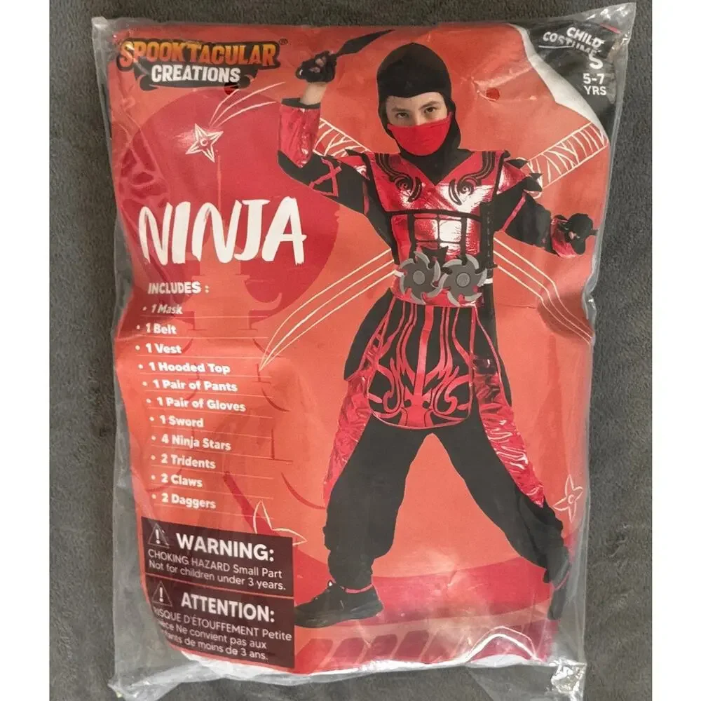 Spooktacular Creations Deluxe Red Ninja Costume Kids Small 5-7 Missing Belt NEW